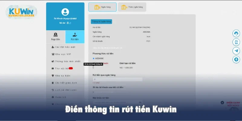Rút Tiền Kuwin Điền thông tin rút tiền Kuwin
